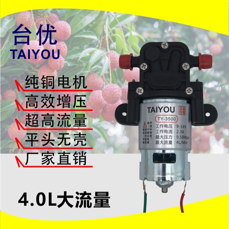 噴霧器水泵臺優(yōu)水泵 平頭泵 12V，4L，高壓大功率隔膜泵洗車水泵